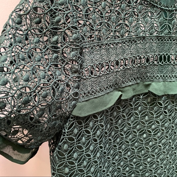 Zara Women's Blouse Short Sleeve Green Crochet Size XS EUC - Picture 5 of 6